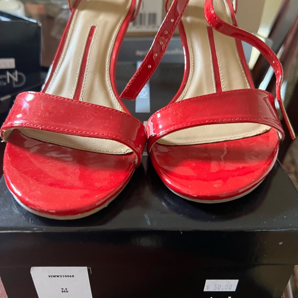 Patent leather black 2 in heels with ankle strap